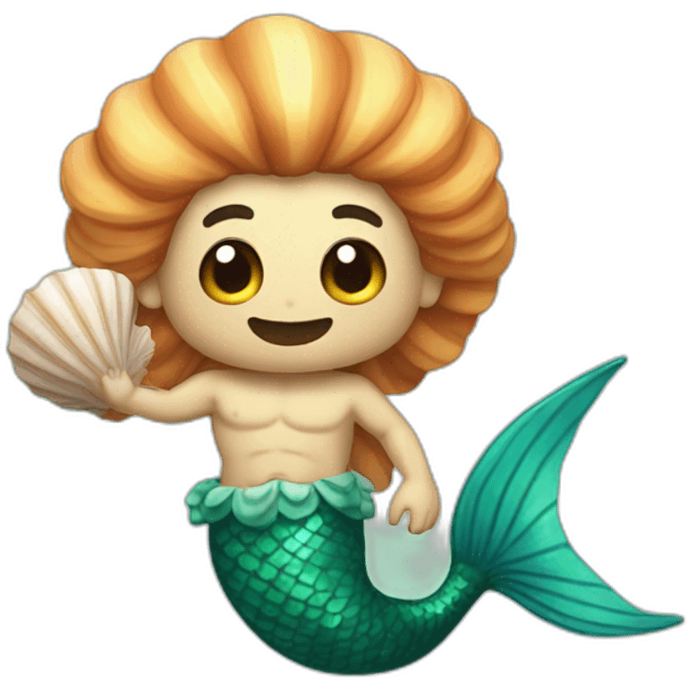 merman with winky face holding seashell emoji