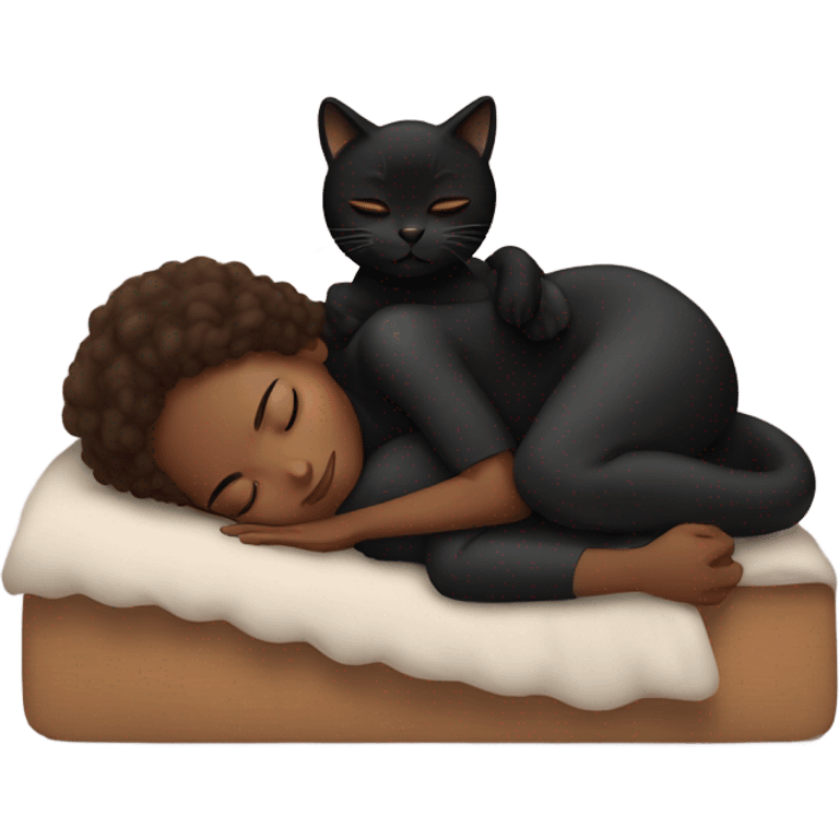 Black girl with brown hair sleeping next to black cat  emoji