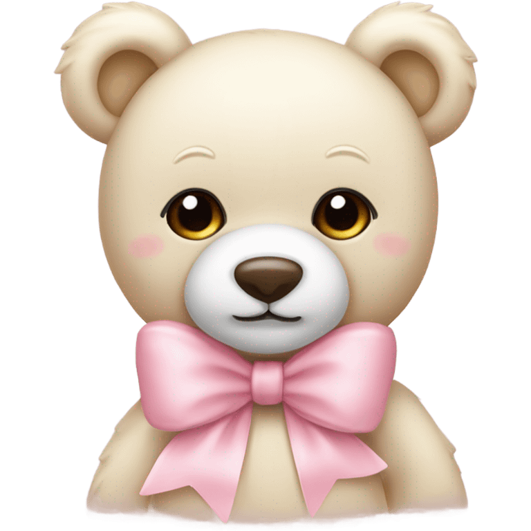 cream colored teddy bear with pastel pink bow emoji