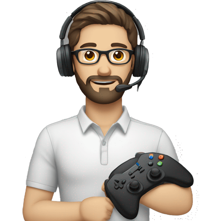 white male with dark brown beard and hair, glasses, and gaming headset emoji