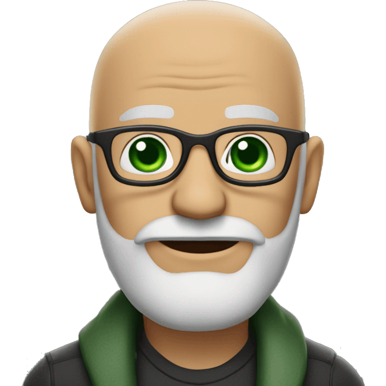 50 years old, green eyes, 2 days salt and pepper beard, bald, glasses emoji