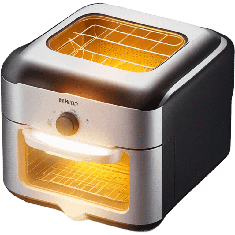 Glowing light shining out of air fryer drawer  emoji