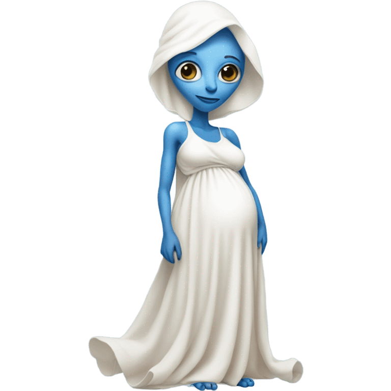 Pregnant blue alien woman, full body, on white dress emoji