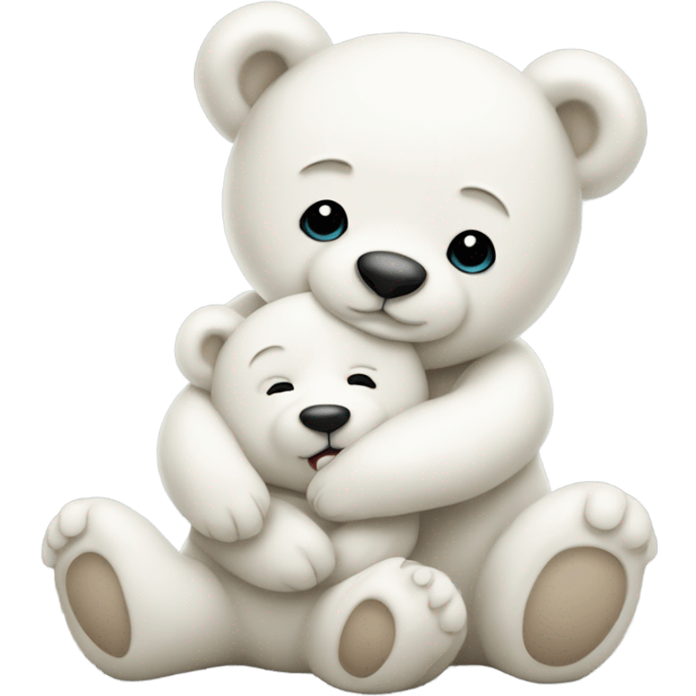 Happy white momma teddy bear hugging a happy white baby bear emoji