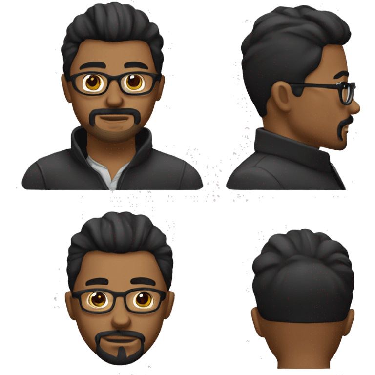 Black haired man with goatee and glasses cozy emoji