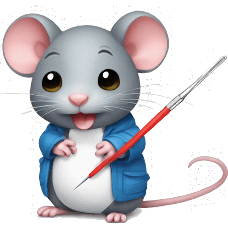 kawaii rat with a sewing needle in his hand emoji