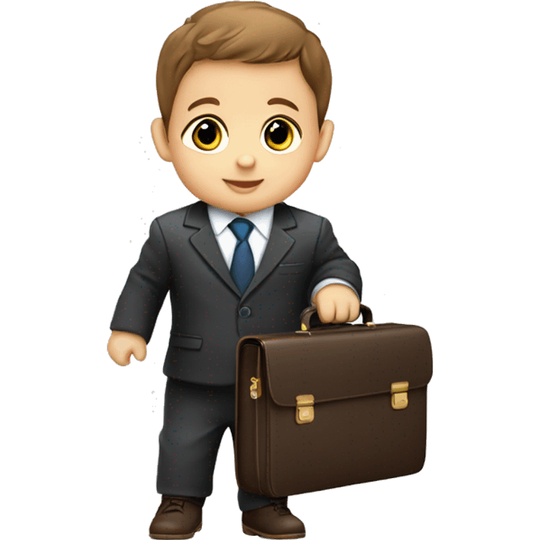 White infant baby with brown hair wearing a business suit carrying a briefcase emoji