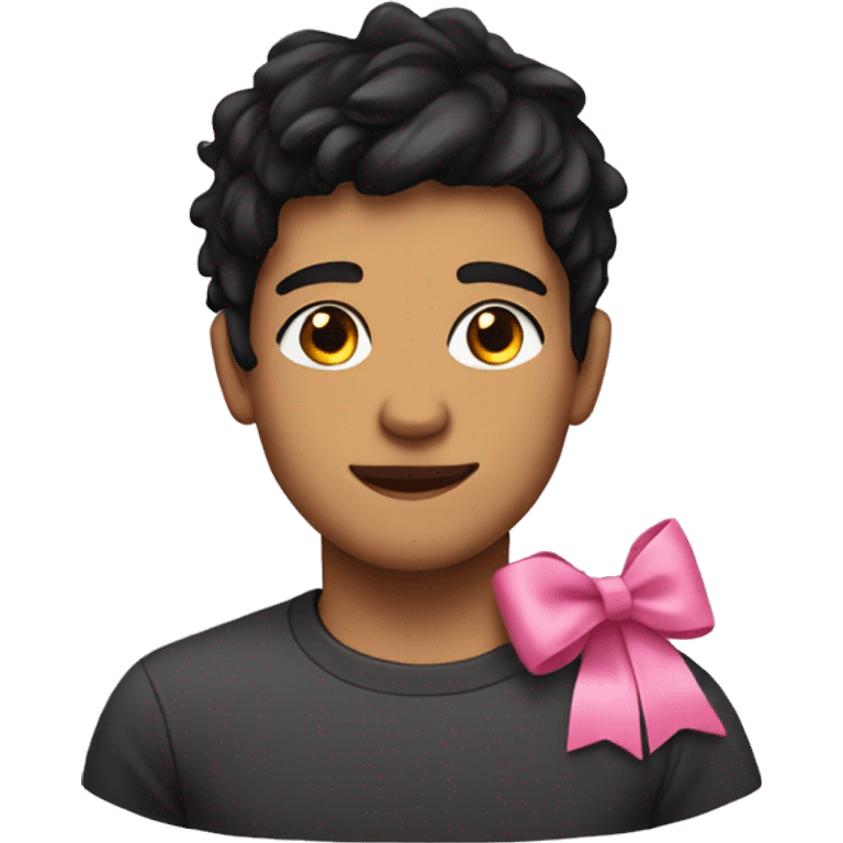 A teenager with black hair with a pink bow on his head emoji