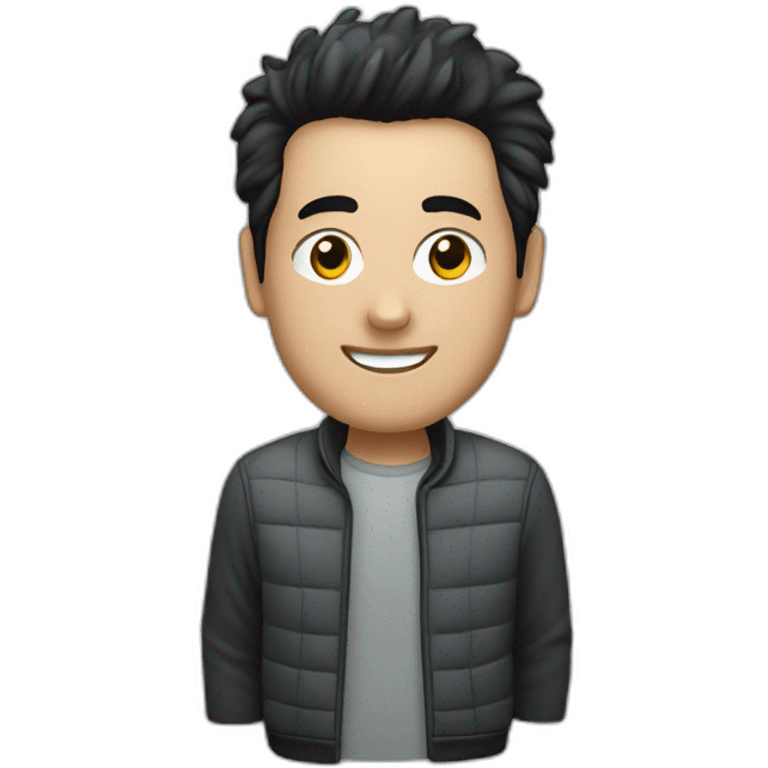 A man with black short hair and the car “Skoda Yeti” in dark grey colour emoji