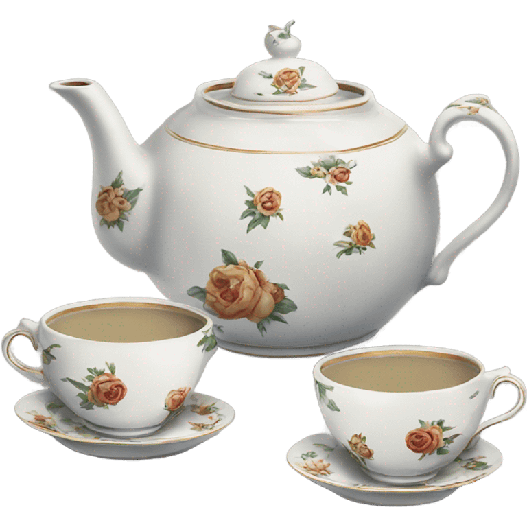 Antique porcelain teapot with 2 cups emoji