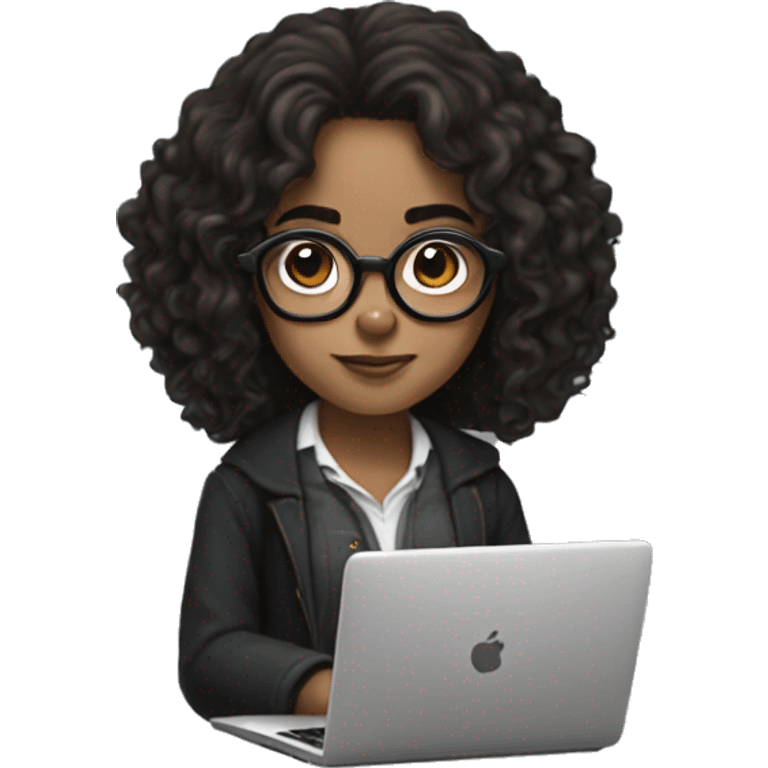 Hermione Granger with black curly hair and specs, working on laptop emoji