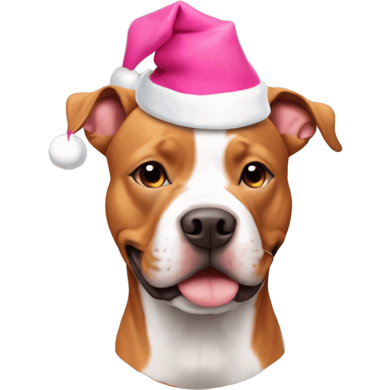 Ginger pit bull with pink Christmas hat emoji