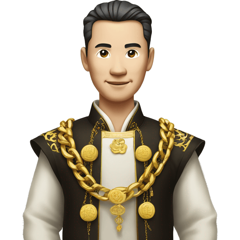 rich chinese man with gold chain in national dress emoji