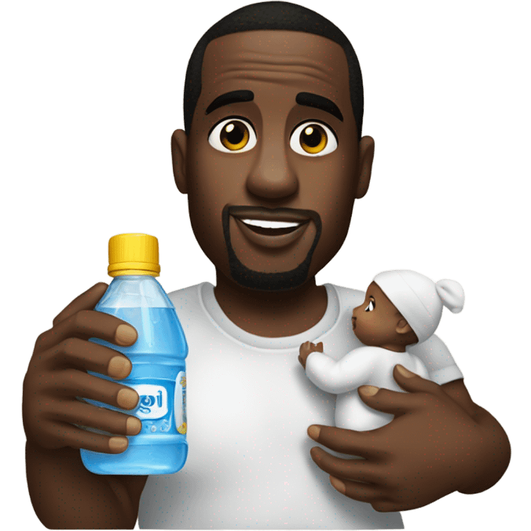 P diddy holding baby with a bottle of baby oil  emoji