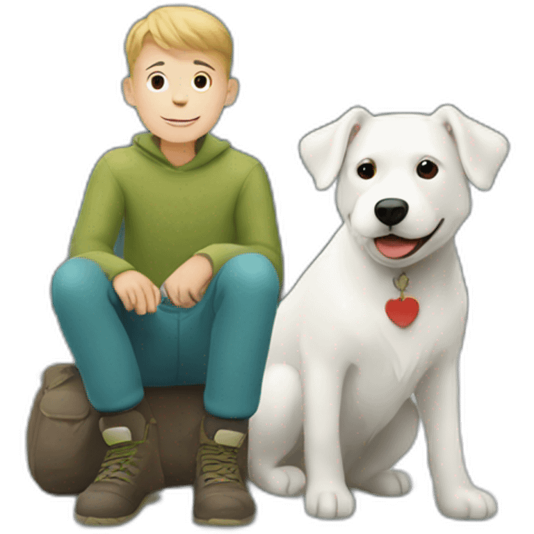 boy with white dog, switzerland mountains emoji