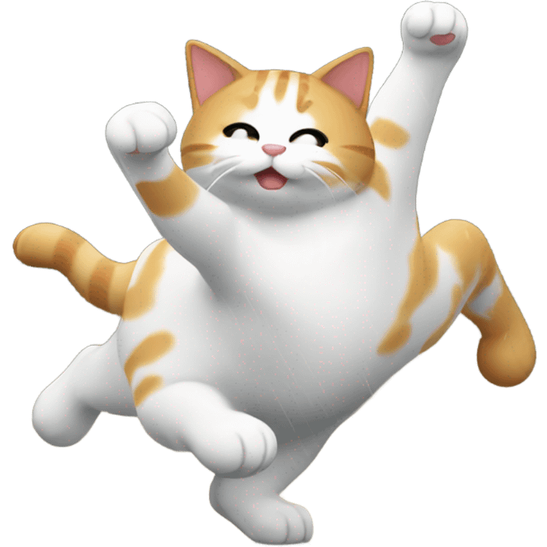 a chunky white and ginger cat dancing in the rain  emoji