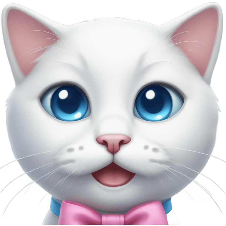 white cat with pink bow with blue eyes cute  emoji