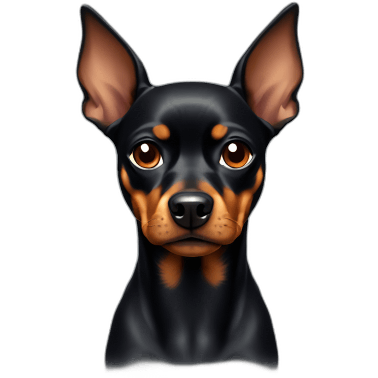 dark miniature pinscher with ears up angry nervous emoji