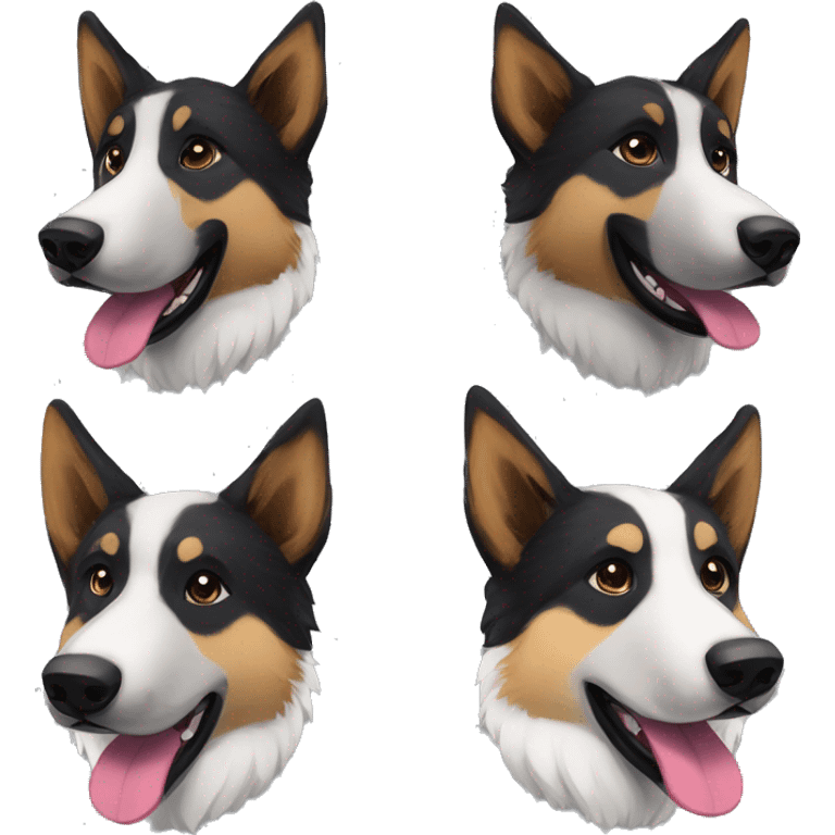  Black spotted brindle German shepherd husky fluffy ears and holographic harness running emoji