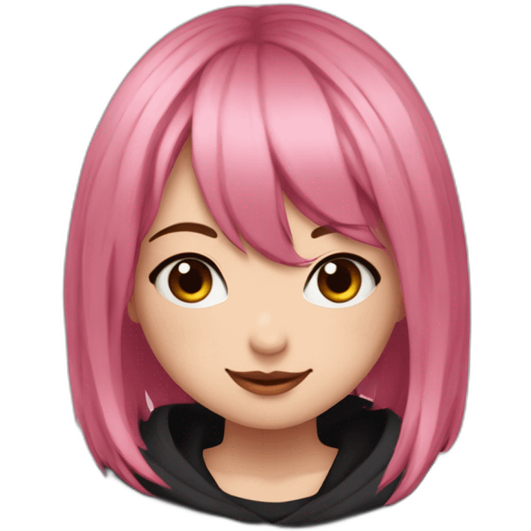 Full body Front view curvy emo girl pink hair sits on the floor straight view hands up black skirt полосатые рваные чулки emoji