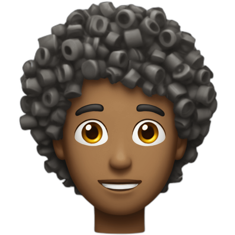 Guy with curly hair with trash can overturned on their head emoji