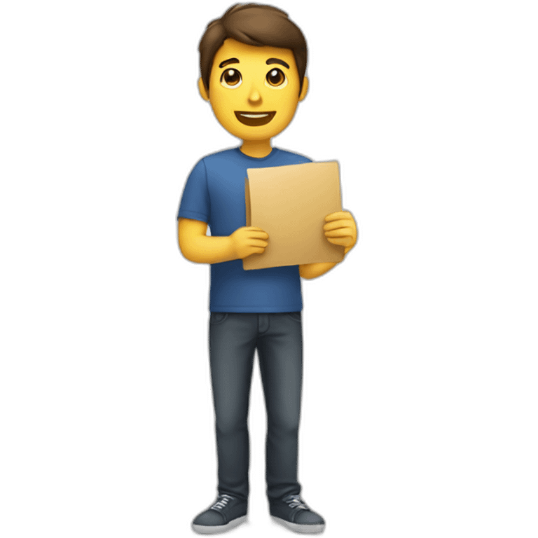 a guy holding M letter emoji