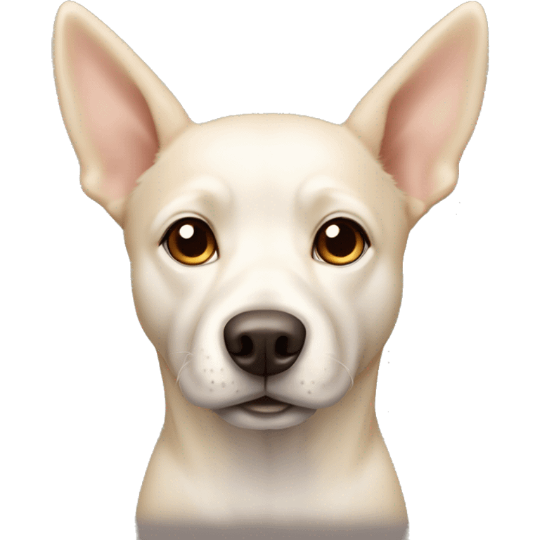 cream white colored dog, pointy ears, brown eyes, light brown nose emoji