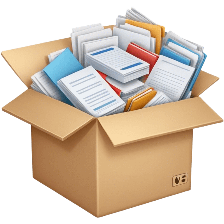 a huge box bursting with a lot of documents and papers emoji