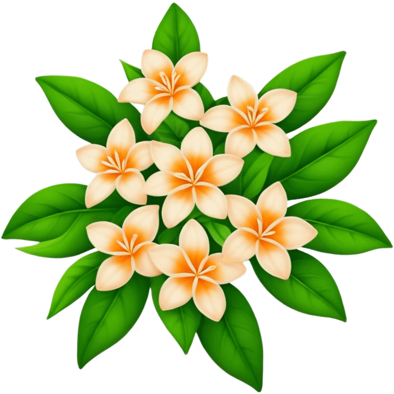 big bouquet Orange Jasmine, luxuriant, stem, leaf emoji