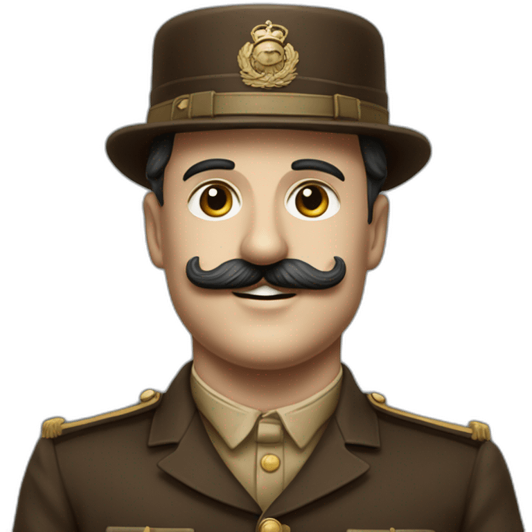 Charlie chaplin with military brown costum and very little mustach squarree, and without helemet emoji