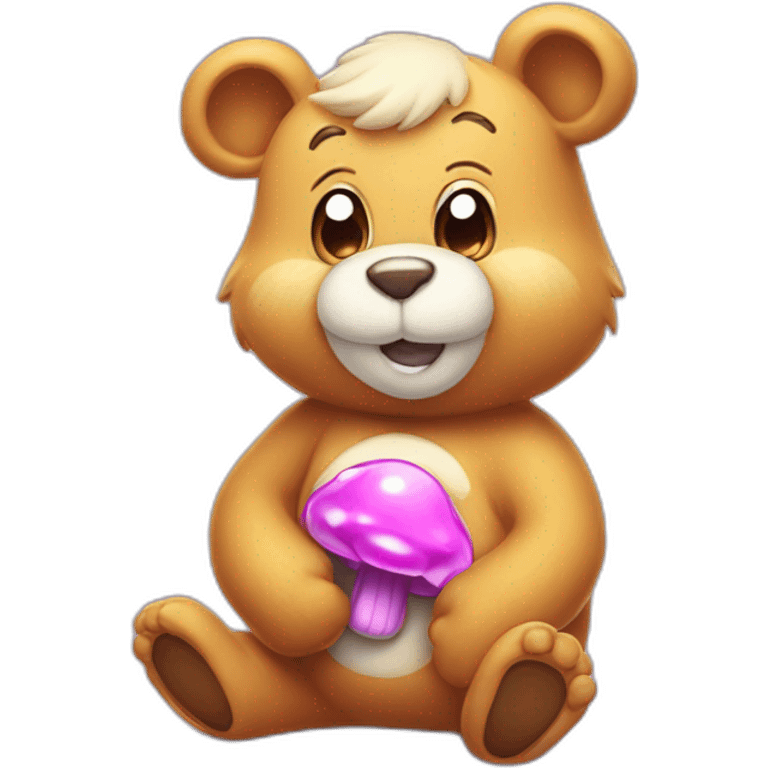 Carebear with atomic mushroom on his belly emoji