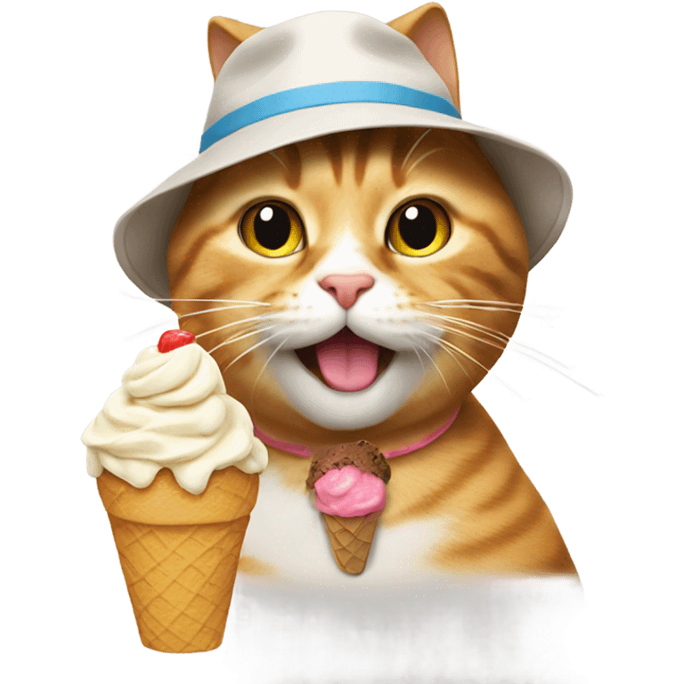 Cat eating ice cream and wearing a hat  emoji