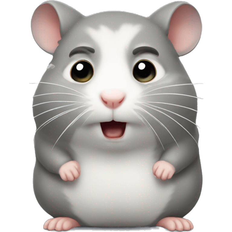 Grey  hamster with an angry face emoji