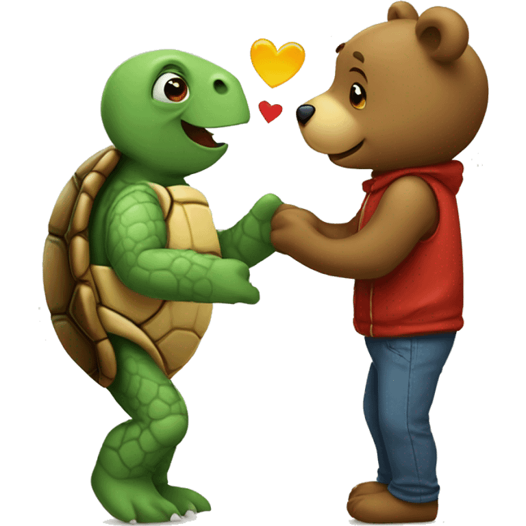 A turtle and a Bear kissing with love emoji