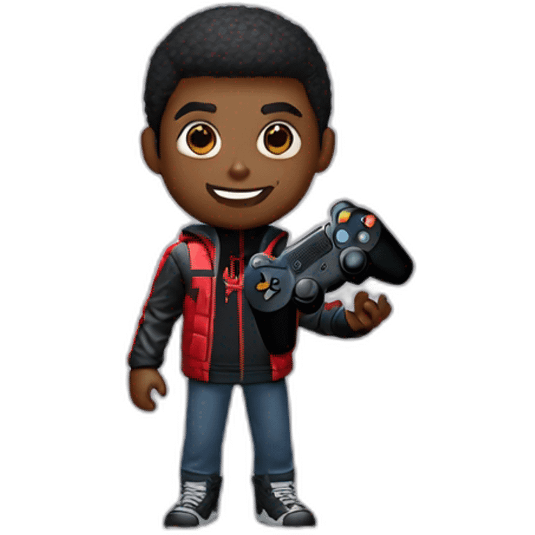 Miles Morales avec une manette de jeux vidéo emoji