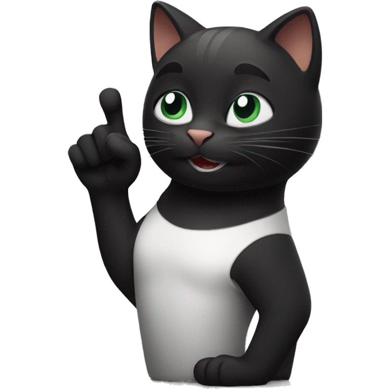 Black cat showing a victory sign with its paw emoji