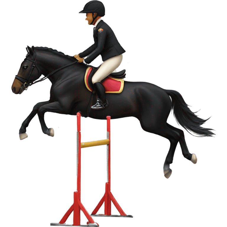 A black horse jumps with a rider emoji