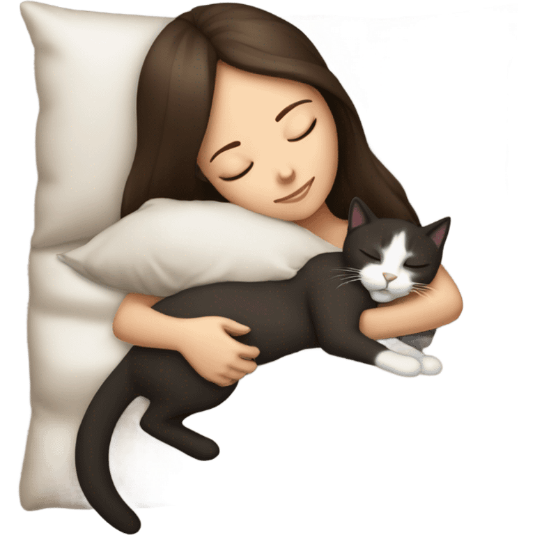 brunette 3A haired girl sleeping with siamese car emoji