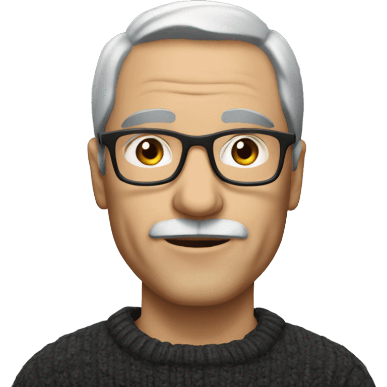 a European middle-aged man wearing glasses, a dark sweater, no mustache emoji