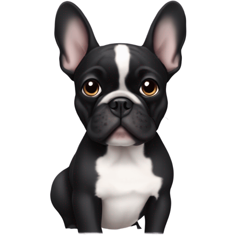 Black French bulldog x pug with ears dowb emoji