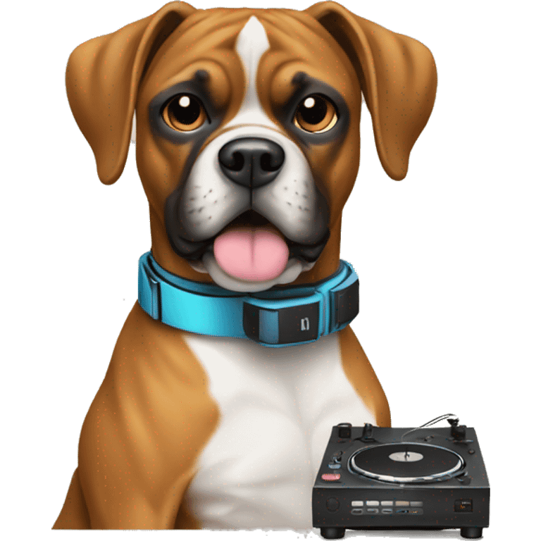 DOG BOXER DJING ON TURNTABLES emoji