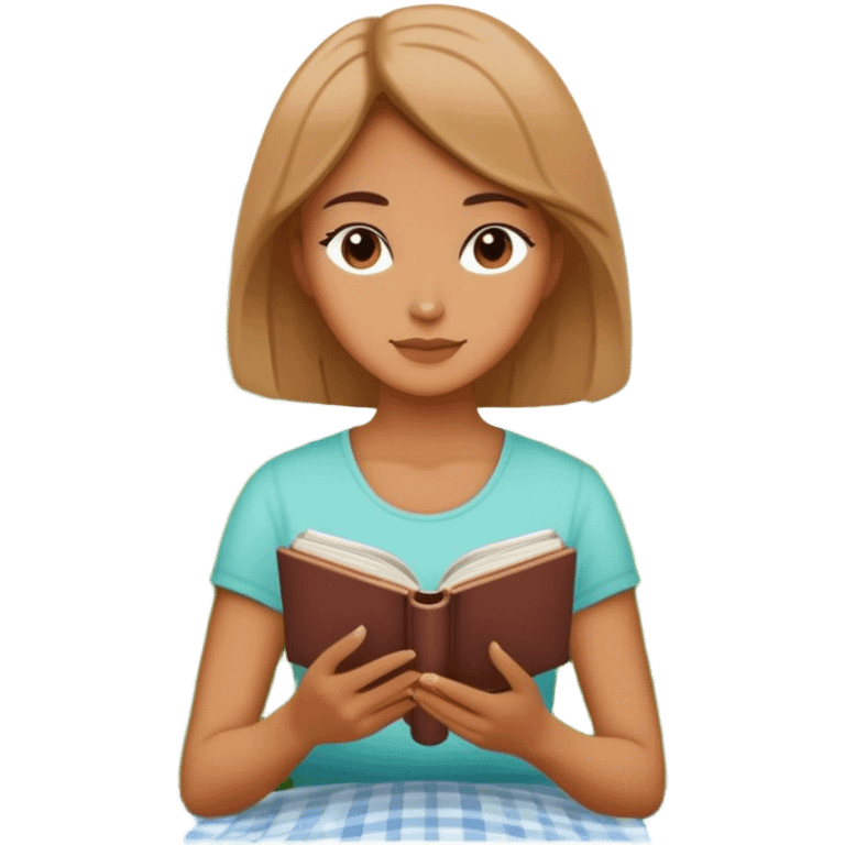 Woman in a peaceful garden, reading a book emoji