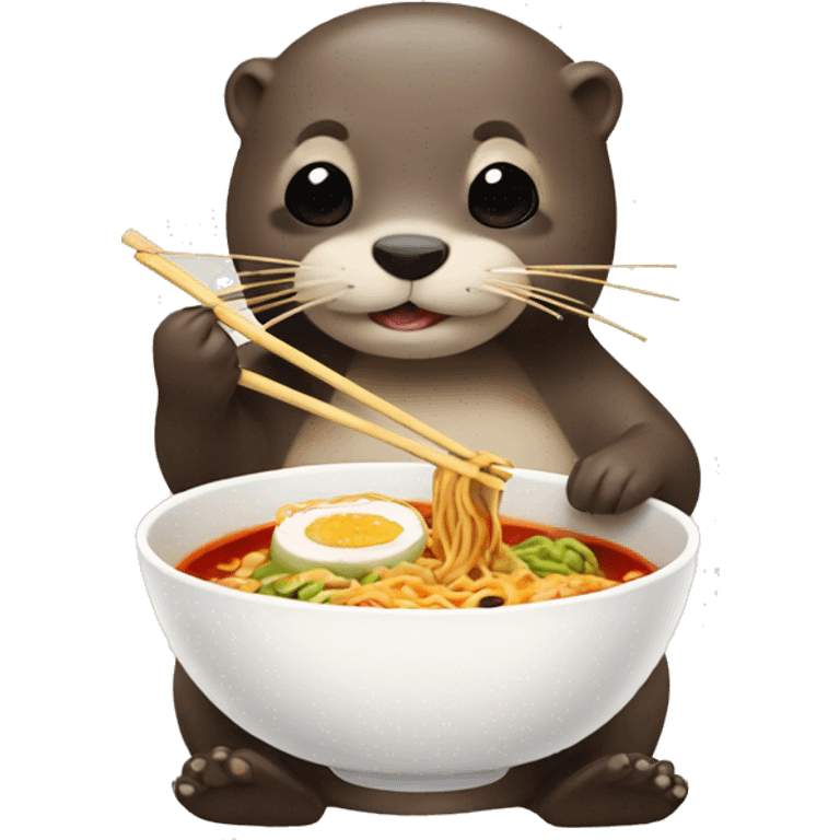 Otter eating Ramen with chopsticks emoji