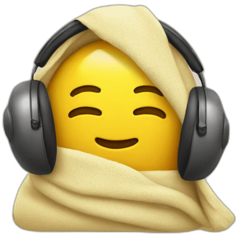 yellow emoji wearing ear defenders wrapped in a blanket emoji