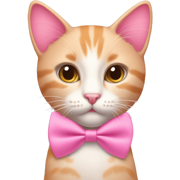 Pink cat with pink bowtie and pink hearts around it emoji