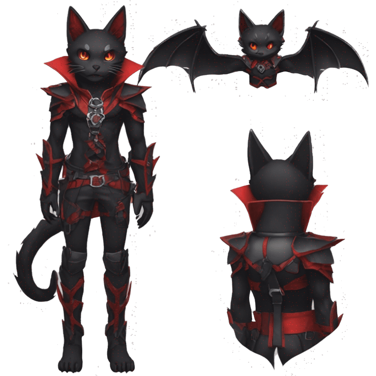 cool edgy black evil red ethereal fantasy nargacuga-bat-cat-Fakemon collar harness full body emoji