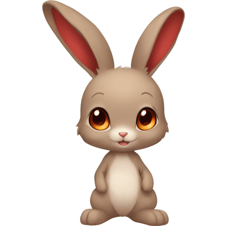 Cute, Anthro, Sona, Dark-Brown, Normal-type-Ground-type Tan-Rabbit-Fakémon with Dark-Red eyes, beige ears, beige belly, beige paws, beige feet, beige freckles, full body emoji