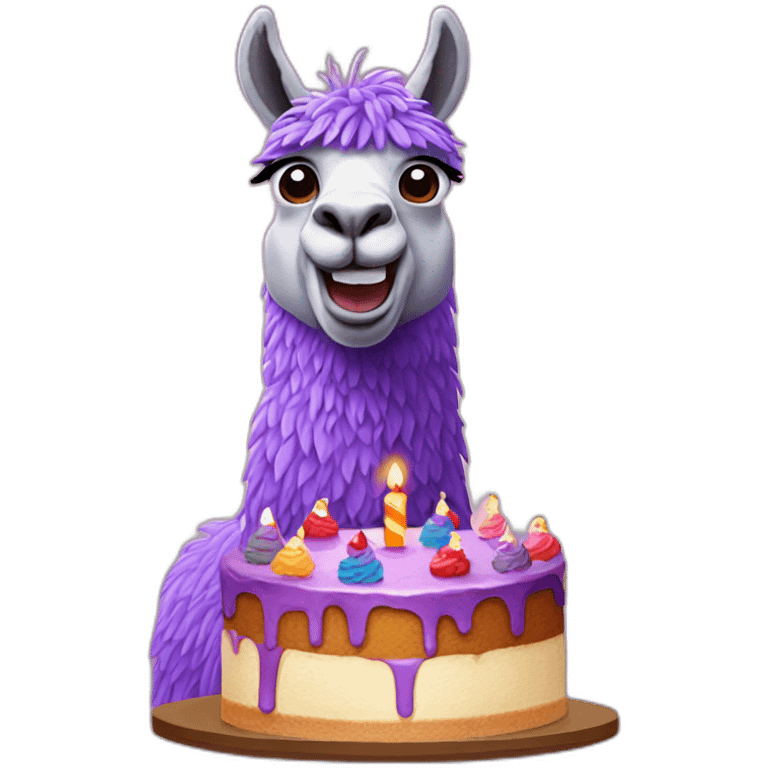 a purple llama eating a birthday cake emoji