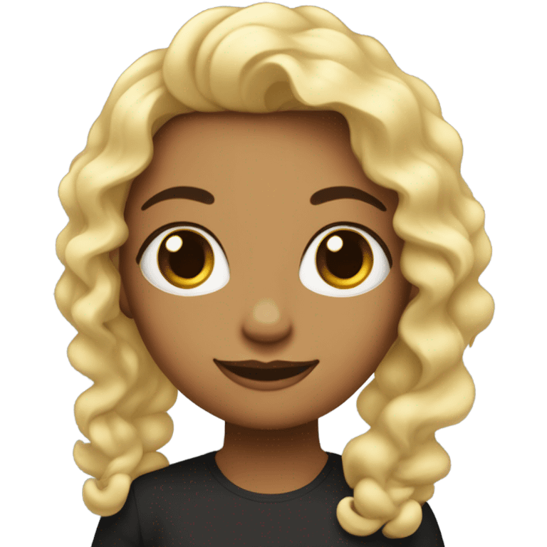 Uma menina de cabelo ondulado preto, cor de pele branca, olhos castanhos escuros  emoji