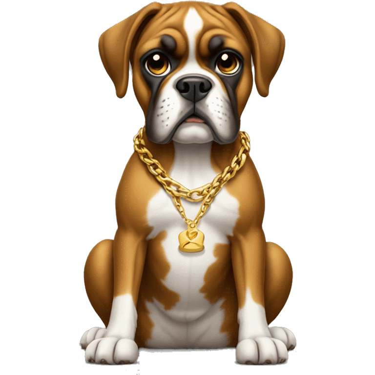 Boxer dog with gold chain, full body  emoji